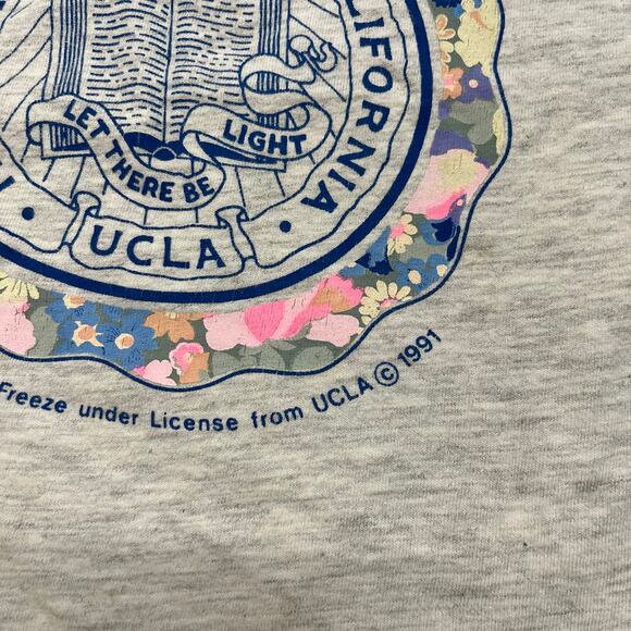 Vintage 90s UCLA Floral Campus Seal Design Gray Womens S Single Stitch T-Shirt - Picture 7 of 10